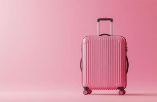 Pink suitcase on a pink background photo