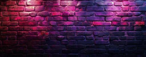 A brick wall with purple and pink lights photo