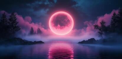 A pink circle is reflected in the water photo