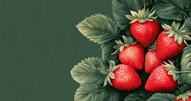 A bunch of strawberries are on a green background photo