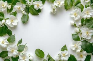 White flowers and leaves on a white background photo