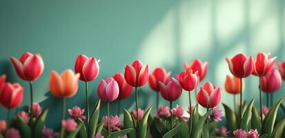 Spring flowers tulips, spring background, 3d rendering, 3d rendering, 3d rendering photo