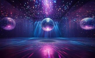 A room with disco balls and lights photo