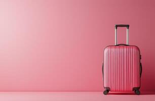 A pink suitcase against a pink background photo