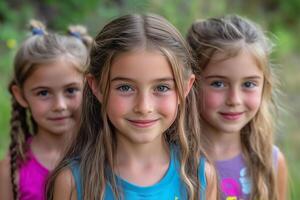 Three young girls are smiling for the camera photo