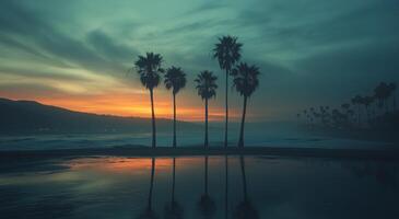 Palm trees at sunset in santa barbara, california photo