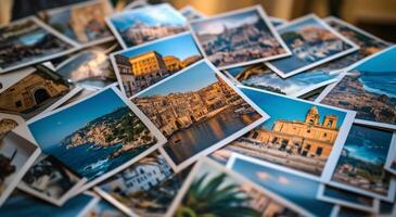 A pile of photos of various places