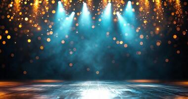 An empty stage with lights and a spotlight photo