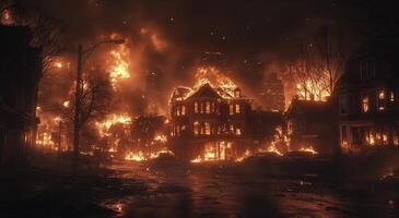 The city is on fire in the night photo