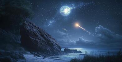 A night scene with a full moon and stars photo