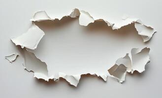 A hole in a white paper with a piece of paper photo