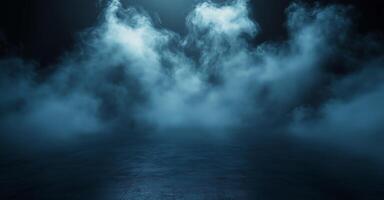 A dark room with smoke coming out of it photo