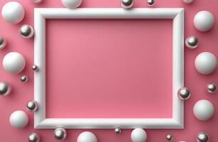 A pink background with white and silver balls photo