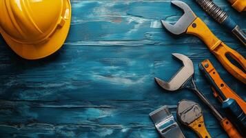 A variety of tools on a blue background photo