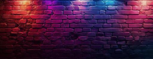 Colorful neon lights on a brick wall photo