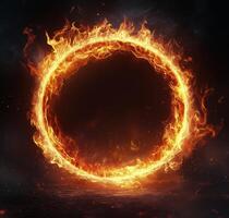 A circle of fire is shown in the middle of the dark photo