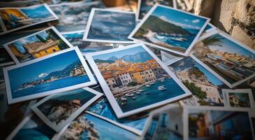 Many pictures of the sea and mountains are displayed photo