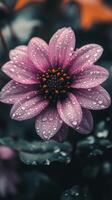 A purple flower with water droplets on it photo