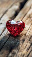 A red diamond heart on a wooden table photo