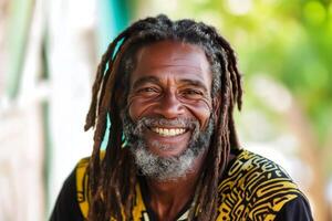 A man with dreadlocks smiles for the camera photo