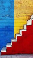A stairway painted in the colors of the romanian flag photo