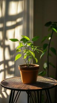 A small plant sitting on a table photo