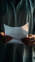 A person holding a piece of paper in their hands photo