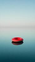 A red life preserver floating in the water photo