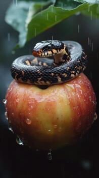 A snake on top of an apple photo