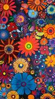 A colorful floral pattern is shown on a black background photo