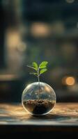 A small plant growing inside a glass vase photo
