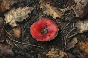 A red mushroom on the ground photo