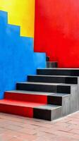 A red, yellow, and blue wall photo
