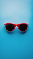 Red sunglasses on a blue background photo