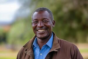 A man smiles in a park photo