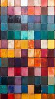 Colorful wall with squares of different colors photo