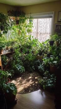 A room with lots of plants and a window photo