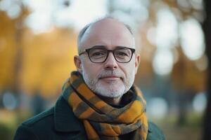 A man with glasses and a scarf in the park photo