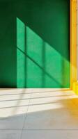 A room with a green wall and yellow trim photo