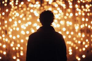 A man standing in front of a lighted background photo