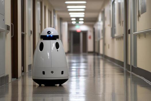 A robot walking down a hallway photo