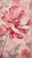 A painting of a pink flower on a pink background photo