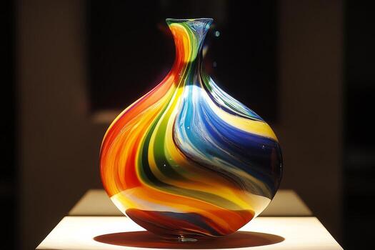 A colorful vase sitting on a table photo