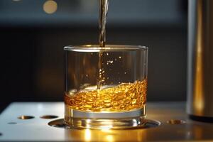 A glass of whiskey being poured into a glass photo