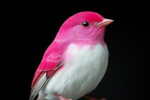 A pink and white bird with a black background photo
