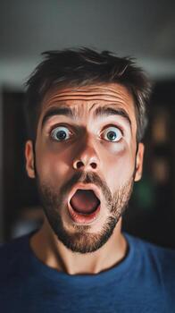 A man is looking surprised with his mouth open photo