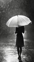 A woman walking in the rain with an umbrella photo