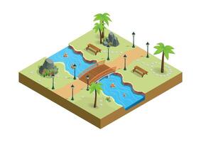 Beautiful isometric park with river vector