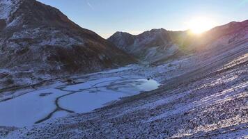 Aerial view of the first snow in fall in the European Alps, Switzerland video