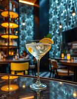 Refreshing cocktail with lemon and mint served in a stylish lounge setting during the evening photo